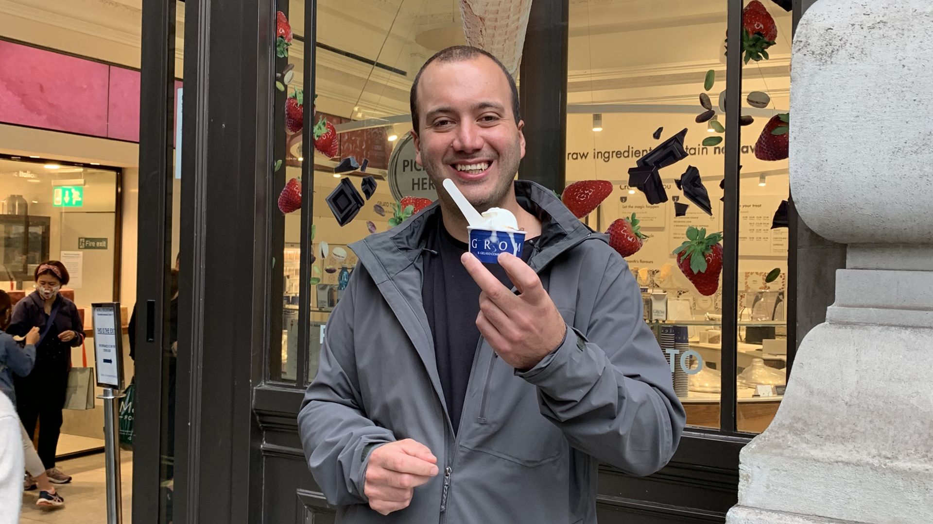 Facundo Beltramino, Global Packaging Materials Specialist, who worked on the new innovation, enjoying some GROM gelato