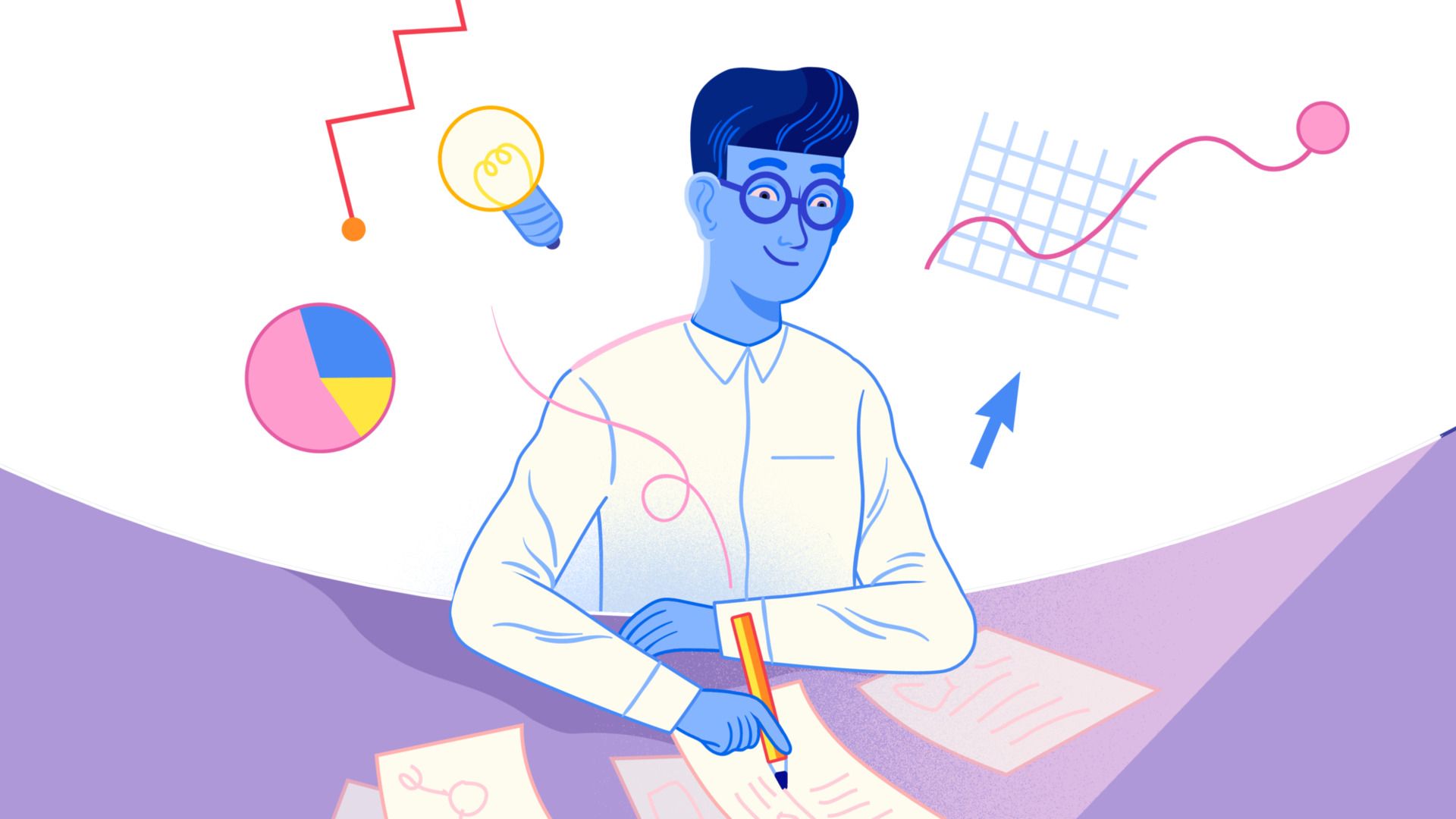 Person writing sitting at a desk.