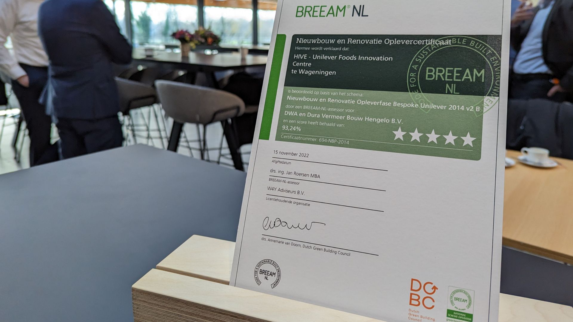 BREEAM Outstanding Delivery Certificate 